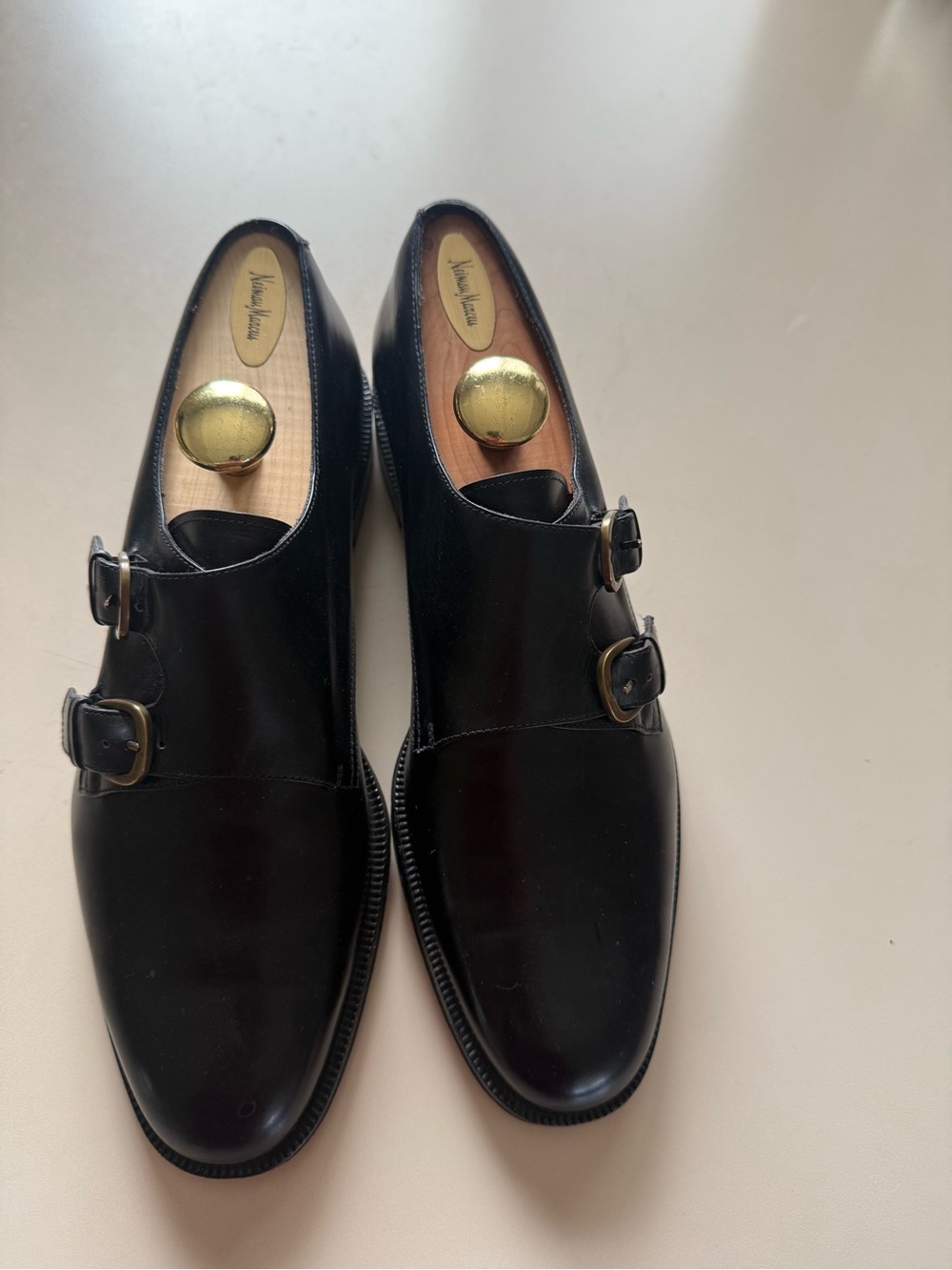 Salvatore Ferragamo Black Double Monk Strap Leather Shoes